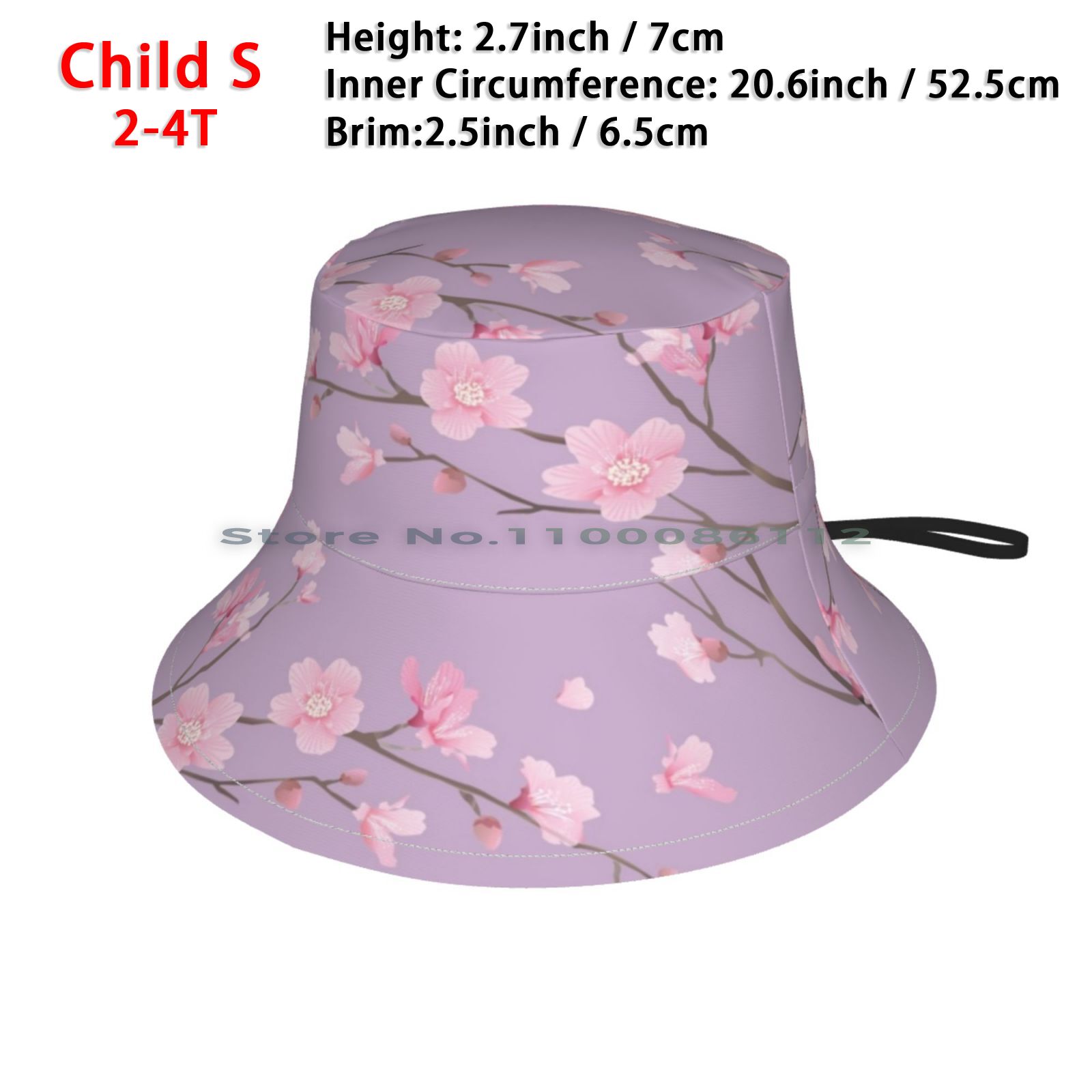Cherry Blossom-Pastel Purple Bucket Hat Sun Cap Cherry Blossom Tree Japanese Cherry Blossom Sakura Flower The Cherry Tree: Child Bucket Hat - S