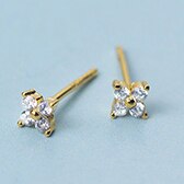 100% Echt 925 Sterling Zilveren Bloem Stud Oorbellen met Glanzend CZ Zirkoon Top Fijne Sieraden Voor Vrouwen Meisjes: Gold