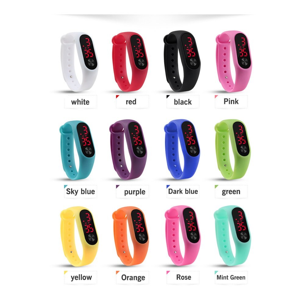 Men Women Casual Sports Bracelet Watches White LED Electronic Digital Candy Color Silicone Wrist Watch for Children Kids