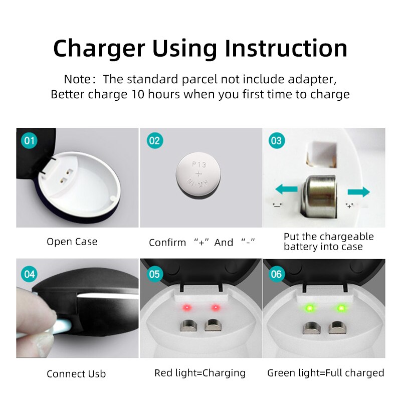 Rechargeable Battery For Hearing Aids, 13 Size Cycle Charge Battery And Charger Kit ,All 13 size hearing aids well fit