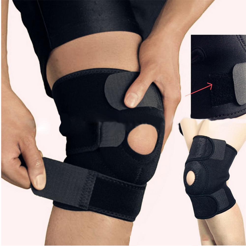 Justerbare unisex knæpuder stabilisator sport udendørs sport sort knæ patella støtte bøjle ærme wrap knæbeskyttere 1pc