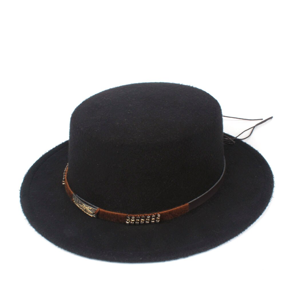 Unisex Men Women Flat Top Hat With Belt Retro Fedora Hat Wide Brim Hat Jazz Hat Size 56-58CM