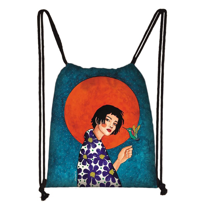 Retro Europese Olieverf Meisjes Tasje Mooie Bloemen Touw Zakken Meisjes Draagbare Rugzak Unisex Reizen Boodschappentassen
