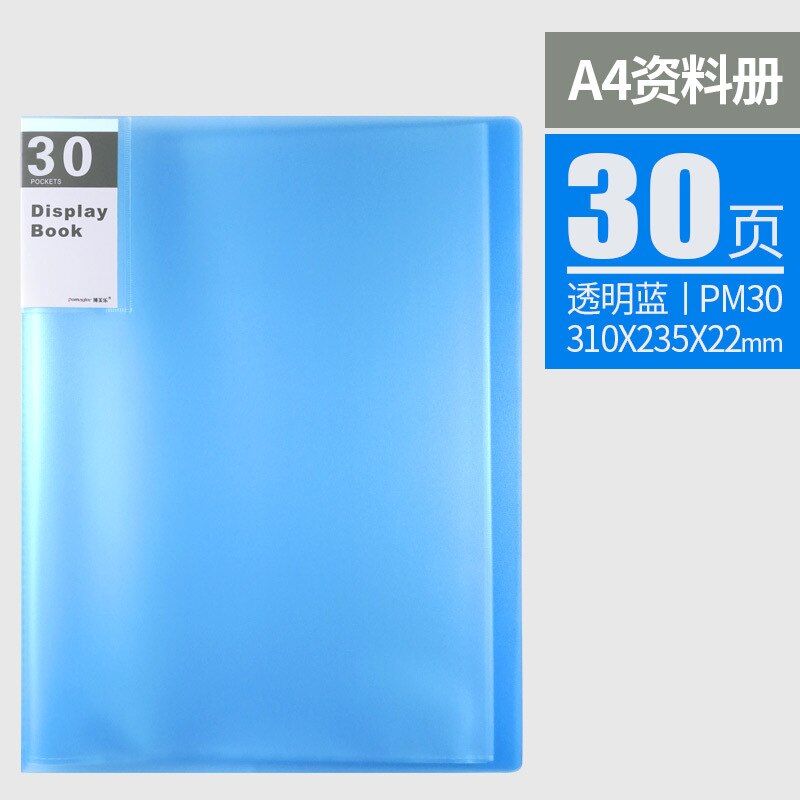 A4 information booklet 10/20/30/40 Pockets multifunctional folder pocket file folder stationery office school supplies: 30pages blue