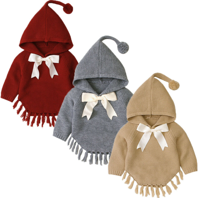 Herbst Herbst Kleinkind Baby Mädchen Stricken Quaste Mantel Jacke Outwear Mit Kapuze Herbst Winter Kleidung