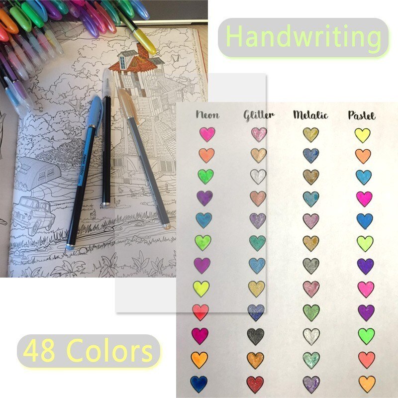 Juego de rotuladores de colores con purpurina para dibujo, bolígrafos de Gel de colores Pastel, neón, papelería para oficina y escuela, 48 Uds.