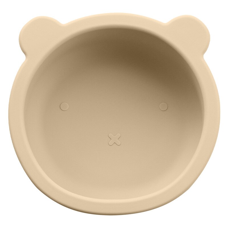 Suction Cup Baby Dishes BPA Free Silicone Baby Feeding Bowl Kids Tableware Non-Slip Infant Food Plate Kids Training Spoon Fork: Bowl-Khaki