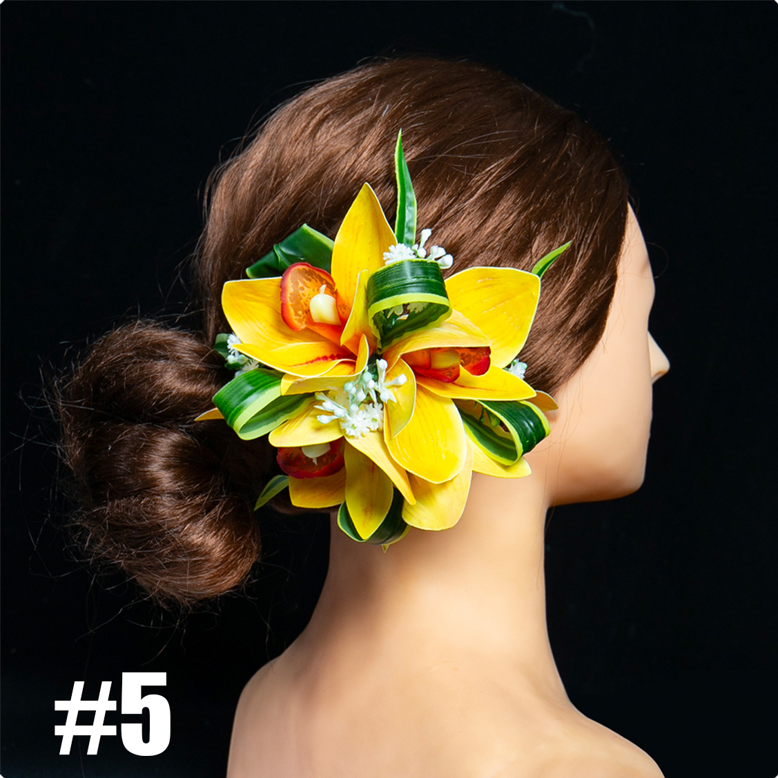 Pinza para el pelo BB de estilo Tropical, tocado de novia con flor de seda hawaiana, tocado de flor de orquídeas, accesorios de baile Aloha Hula: YELLOW