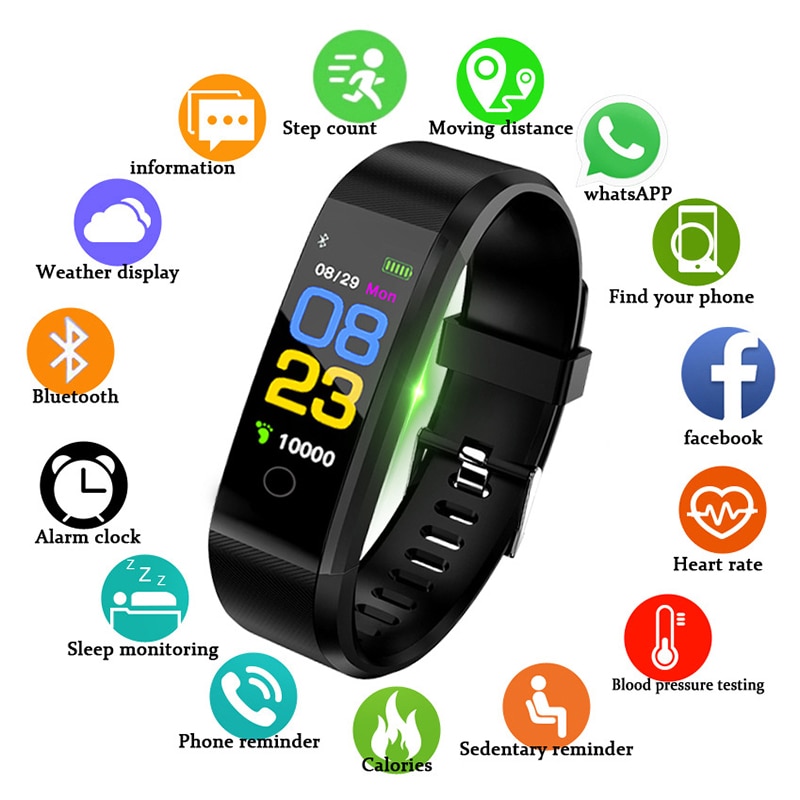 115 Plus Bluetooth Smart Watch Heart Rate Monitor Wristwatch Fitness Tracker Bracelet IP65 Waterproof Smart Wristband