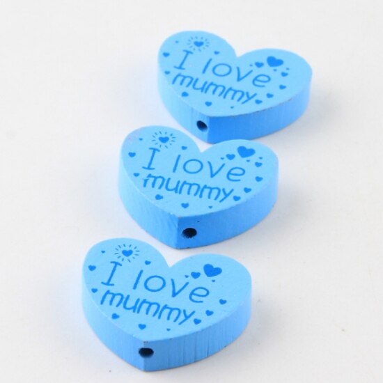 10pcs/lot Wooden DIY (I love mummy) Heart-Shaped Wooden Beads For Children's Toys & Pacifier Clip Spacer Beads: Color 7