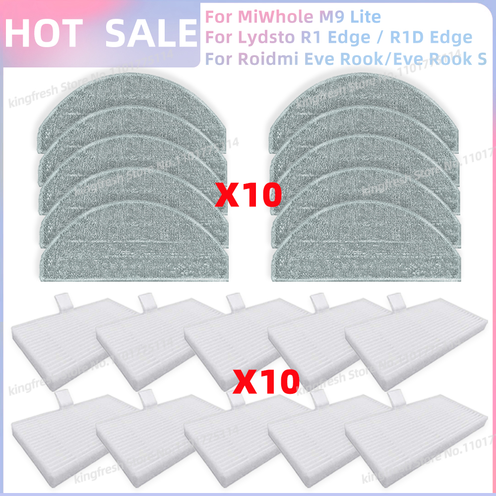 Compatible con Lydsto R1 Edge / R1D Edge, ILIFE V20, Laresar L10, MiWhole M9 Lite, Vyzzle D10, Roidmi Eve Rook / Eve Rook S Piezas Filtro HEPA Cepillo Lateral Trapo de Limpieza