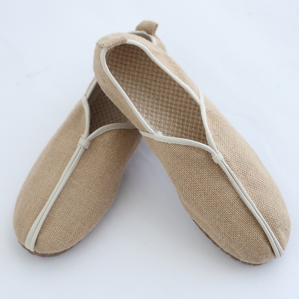 Mocasines de lino hechos a mano para hombre y mujer, alpargatas de color caqui con suela de goma, zapatos de cáñamo Retro Unisex, cómodos y planos sin cordones