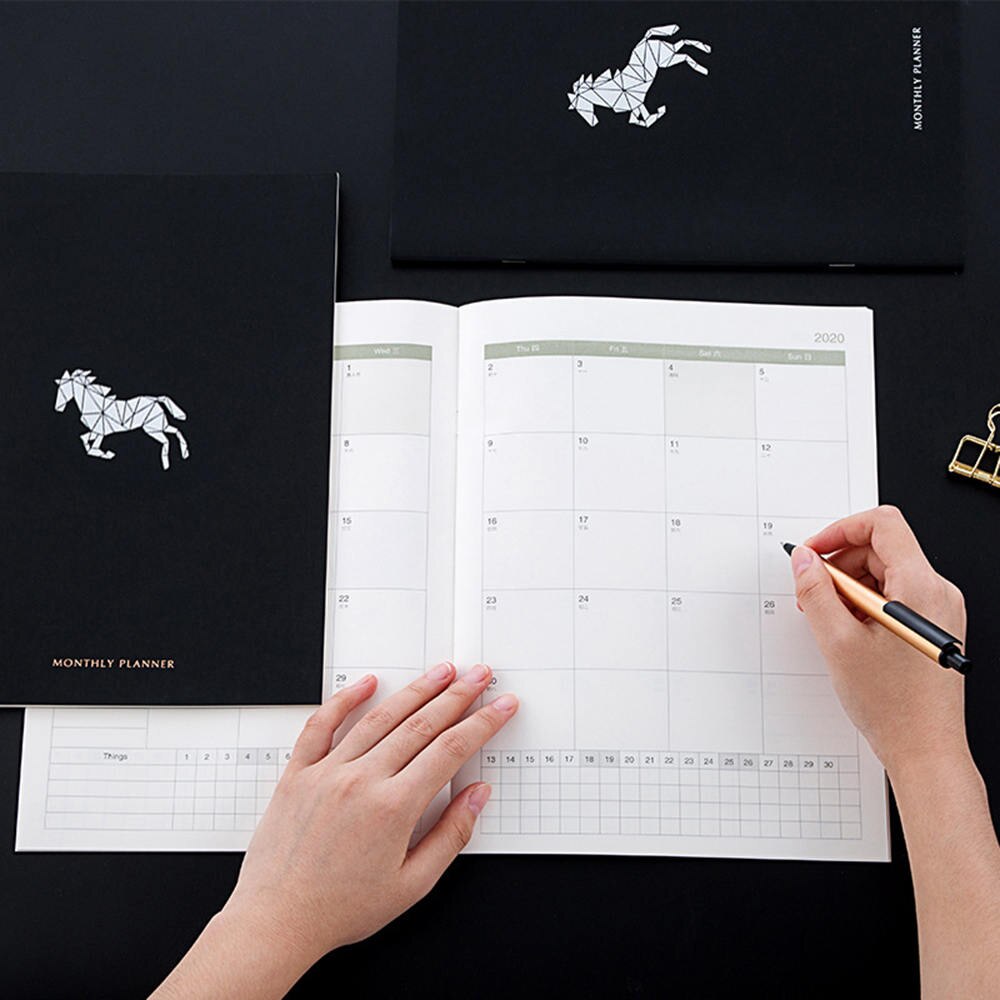 Black Cover A4 Monthly Schedule Planner Calendar Journal Agenda Organizer 205 * 285mm Calendar Notebooks