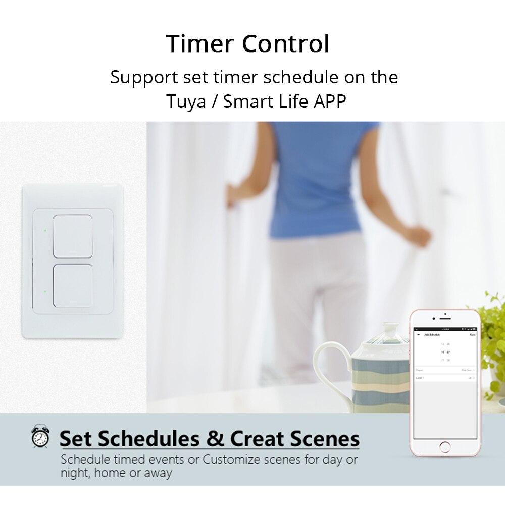 Smart Wall Switch - WiFi - Alexa Google Home TUYA App Control - 1/2/3 Gangs