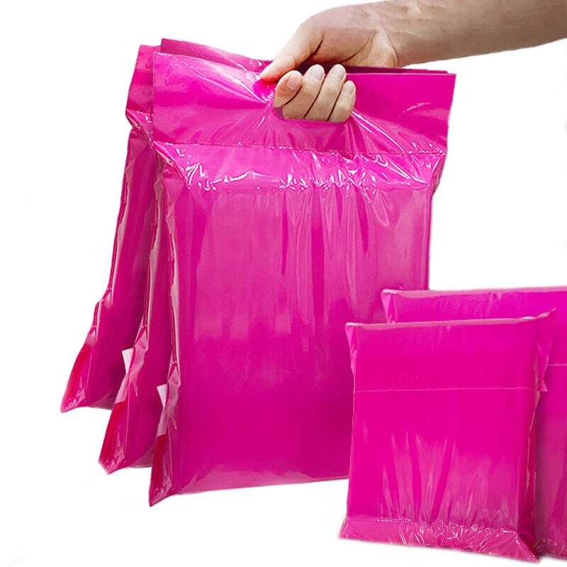 INPLUSTOP 50Pcs Express Tote Bag Eco-Friendly Waterproof Clothing Packaging Bags Thicken Poly Plastic Envelope Mailing Pouch Bag: 28x42x7cm Rose