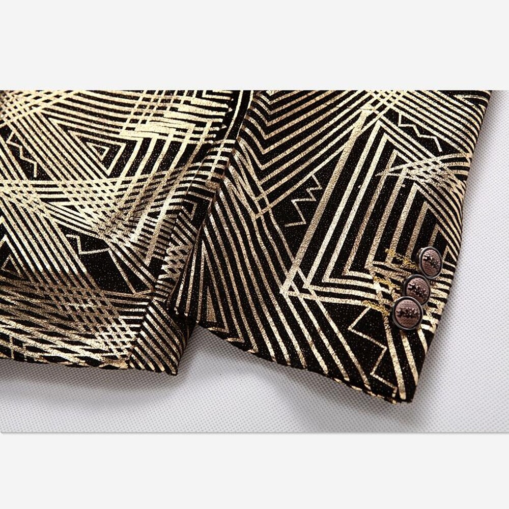 Mannen Blazer Luxe Gouden Strepen Print Business Casual Blazers Slim Fit Mannelijke Jasje DJ Zanger Prom Jacket Plus Size m-5XL