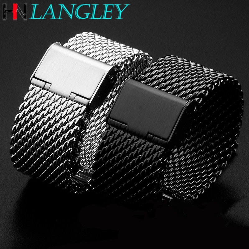 Fine Mesh Watch Band Stainless Steel Milanese Strap Mesh Wristband 1.0 Wire Buckle Strap Watch Accessories 18mm 20mm 22mm 24mm