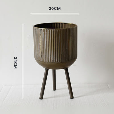 American industrial antique bronze metal flower pot planter: small
