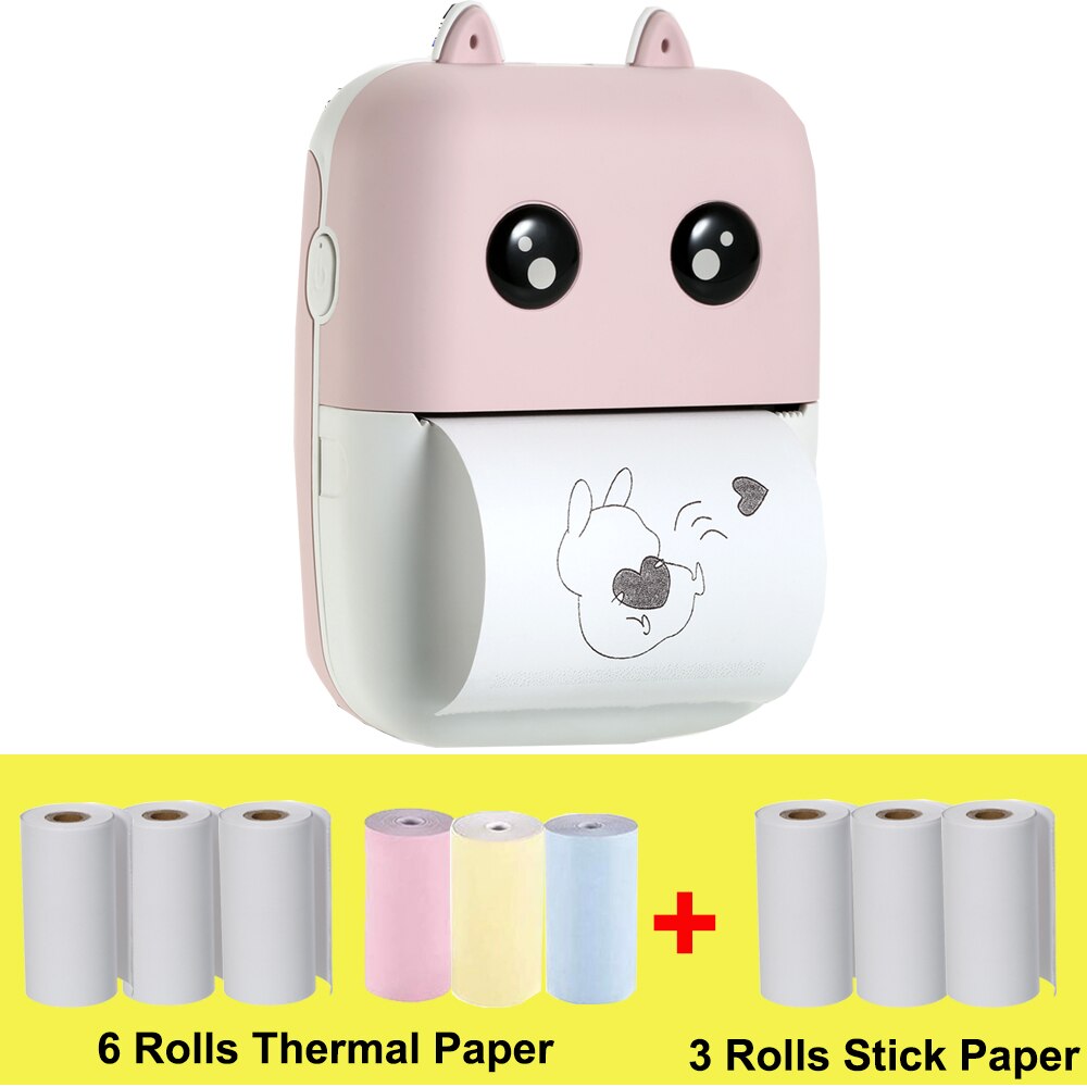 Aibecy-Mini imprimante thermique de poche, 58mm, imprimante BT sans fil, 200dpi, avec 1 rouleau de papier thermique, pour impression d'étiquettes photos et mémos: P-9 Rolls