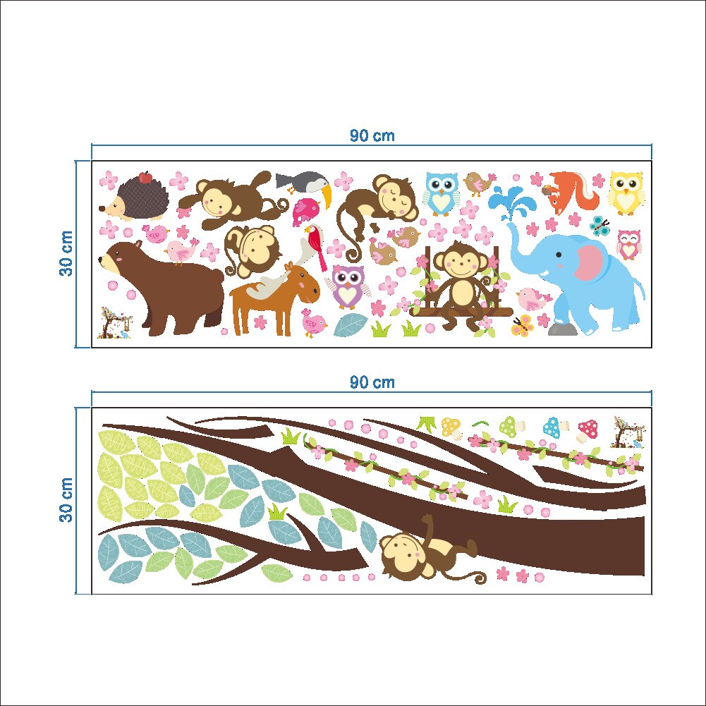 Forest Animals Tree wall stickers for kids room Monkey Bear Jungle wild Children Wall Decal Nursery Bedroom Decor Poster Mural