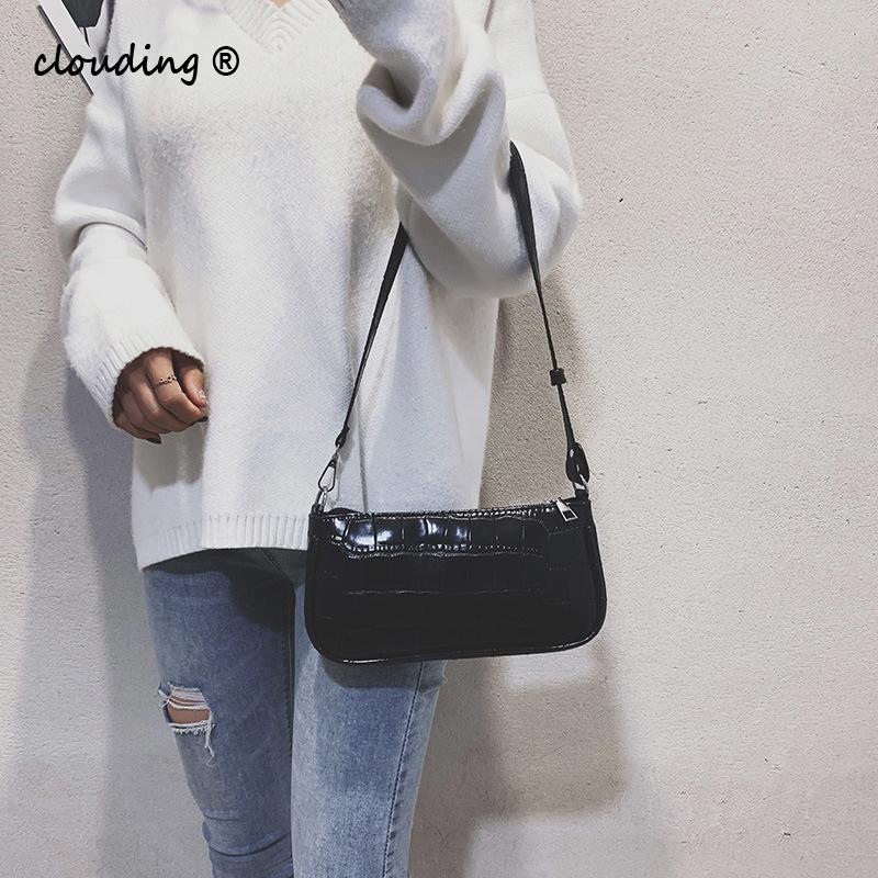 Krokodillenpatroon damestas zomer met rits effen kleur all-match schoudertas messenger shell bag