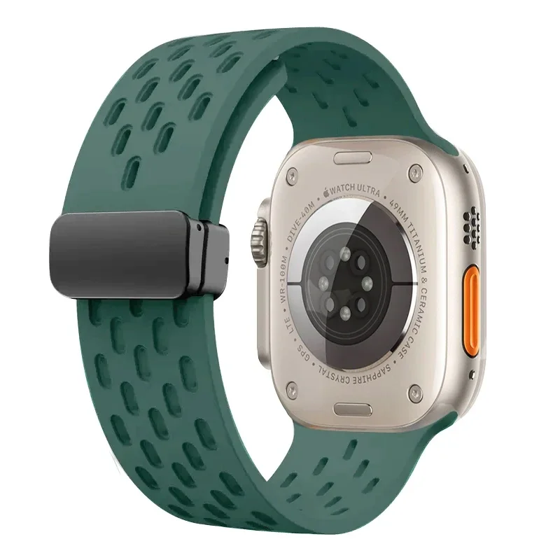 Bracelet magnétique pour Apple watch ultra 2, 49mm 44mm 45mm 40mm 41mm 42 38 45mm, Bracelet en Silicone iWatch série 9 7 8 se 6 5 3