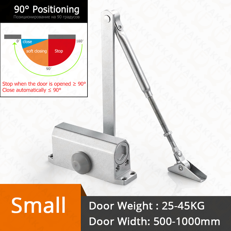 KAK Automatic Door Closer 2 Spring Hydraulic Buffer Adjustable Door Stopper Speed Mute Closing For 25 to 80KG Door Hardware: Positioning Silver S