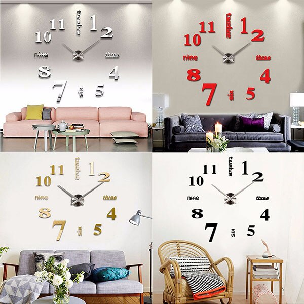 3D DIY Clock Mirror Wall Stickers Hour hand Minute hand Digital Personality Art For Kids Room Living Room TV Backdrop