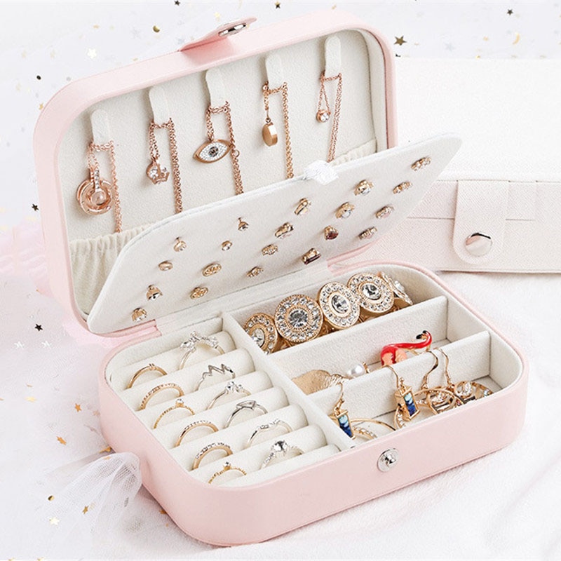 Koreaanse Stijl Verse En Eenvoudige Meisje Oorbellen Plaat Sieraden Doos Portable Lederen Oorbellen Ring Multifunctionele Sieraden Opbergdoos