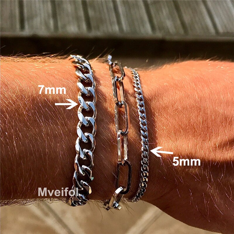 3Mm/5Mm/7Mm Punk Rvs Miami Cubaanse Link Armband Chunky Curb Cubaanse Ketting Mannen armband Unisex Rvs Sieraden