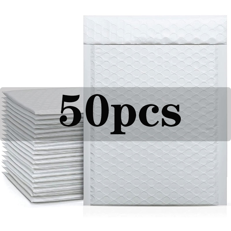 50Pcs Pink Poly Bubble Mailers Padded Envelopes Bulk Bubble Lined Wrap Polymailer Bags for Packaging Maile Self Seal: 50pcs White