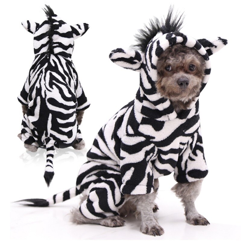 Hond Kleren Grappige Hond Zebra Kostuum Halloween Hond Kostuums Fleece Hond Hoodie Zachte Warme Pet Jumpsuits Voor Kleine Grote hond