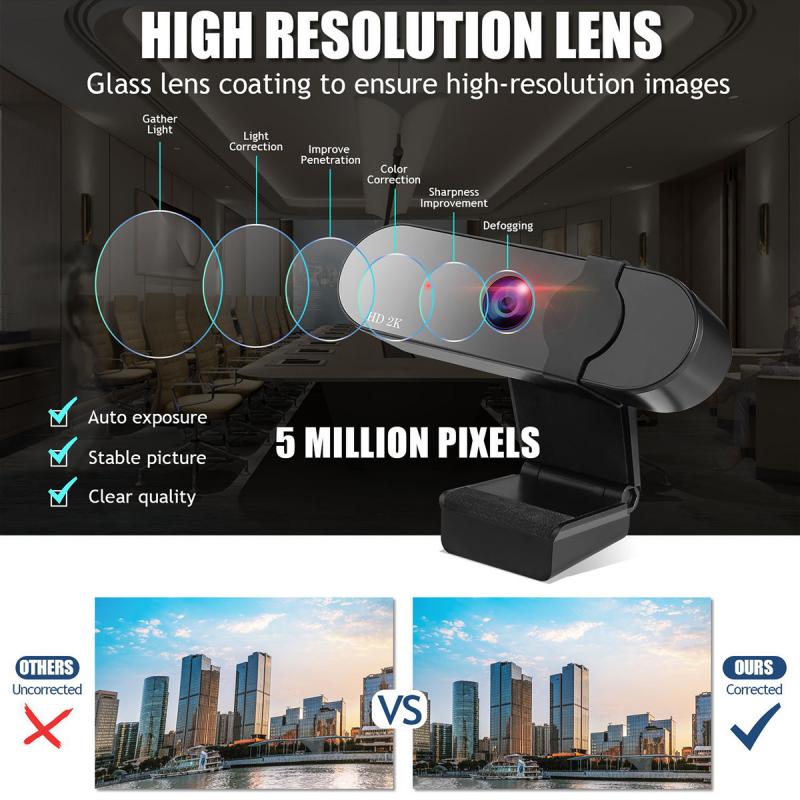 1pc Newest HD 1080P/2K/4K Webcam With Microphone USB Camera For PC/ Laptop Desktop Video Call 120 ° Super Wide-angle Range