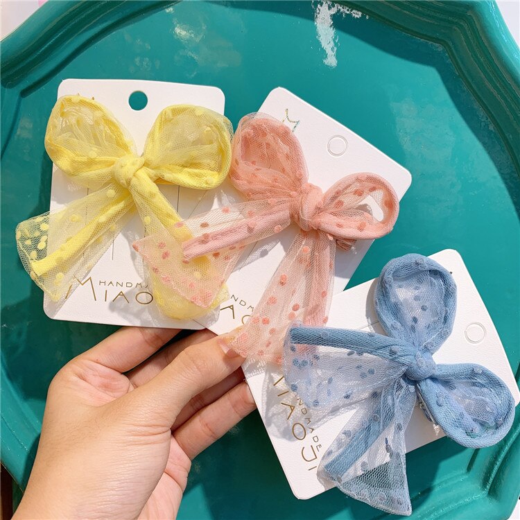 Children Sweet Lovely Candy Barrettes Bowknots Kids Lace Lovely Color Ribbon Hair Clip Bows Baby Cute Hair Accessories