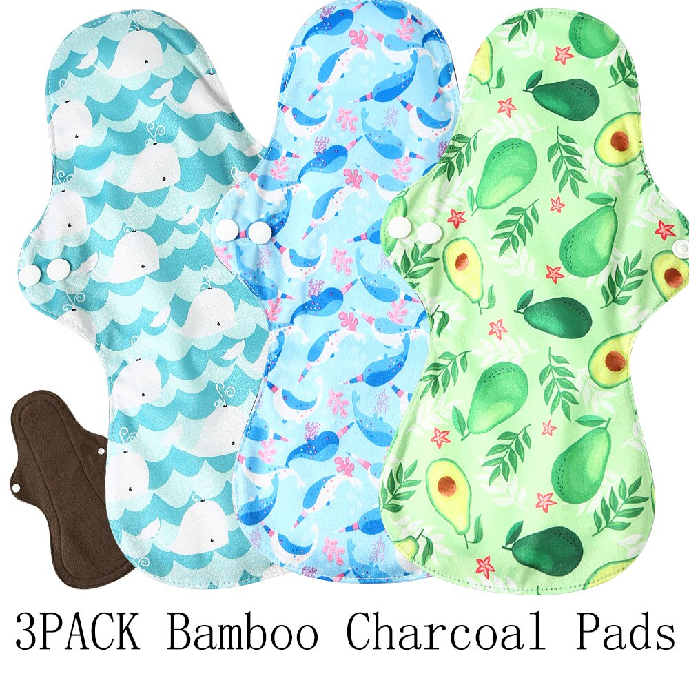 Compresas menstruales de carbón de bambú reutilizables, compresas sanitarias de flujo pesado, lavables, para uso nocturno, Extra grandes, 2 uds.: 687173