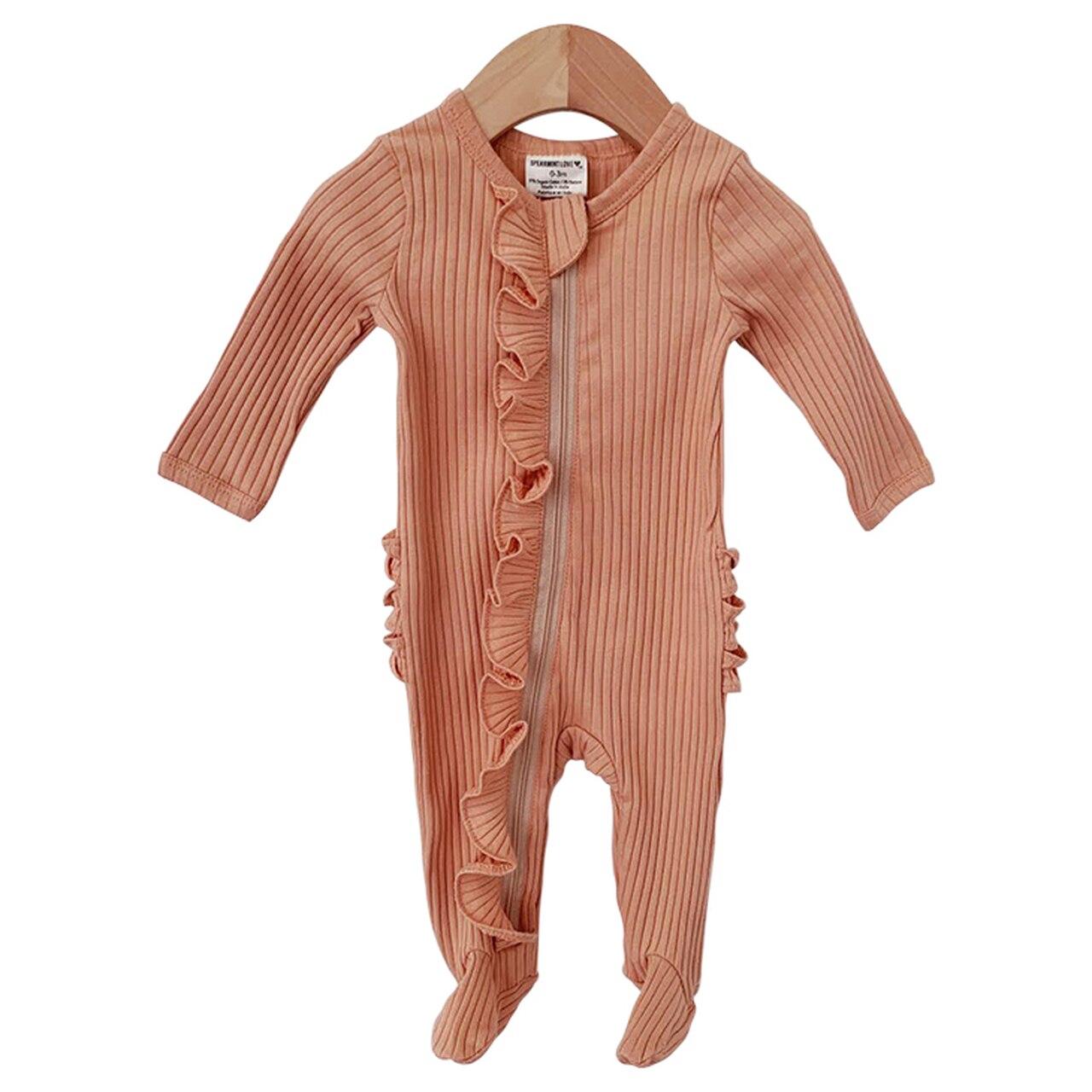 Nyfødt pyjamas med fødder spædbarn baby dreng piger solid langærmet rund hals flæse lynlås nattøj nattøj: Orange / 6m