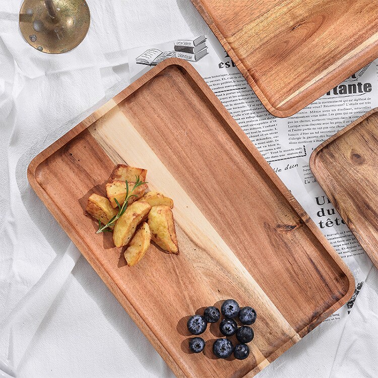 Acacia Wooden Tray Household Rectangular Coffee Breakfast Bread Plate Fruit Plate Export Wooden Tableware