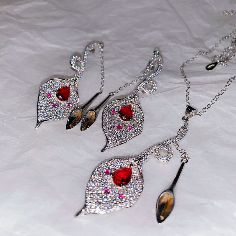 2 Stck Silber Farbe Schmuck setzt Calla lilie Blume ohrringe für frauen verrotten Wasser tropfen schneiden halsketten Silber Farbe setzt