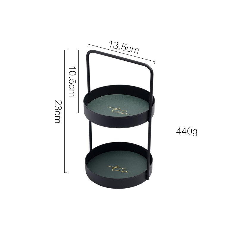 Bandeja de almacenamiento de doble capa de cuero, soporte de anillo de hierro forjado nórdico para el hogar, placa de exhibición de joyería, organizador de tocador: round blackish green