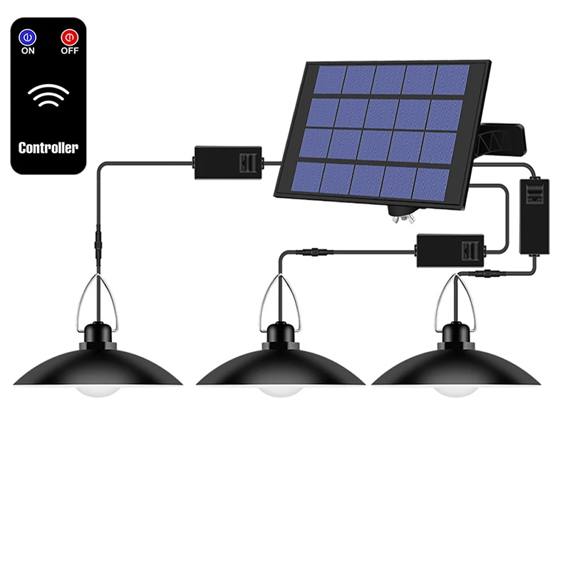 Luz colgante Solar de doble cabeza con control remoto para exteriores, lámpara Solar de interior con línea de 3m, iluminación Solar para Camping, jardín y patio: Amarillo limón / 6-10 W