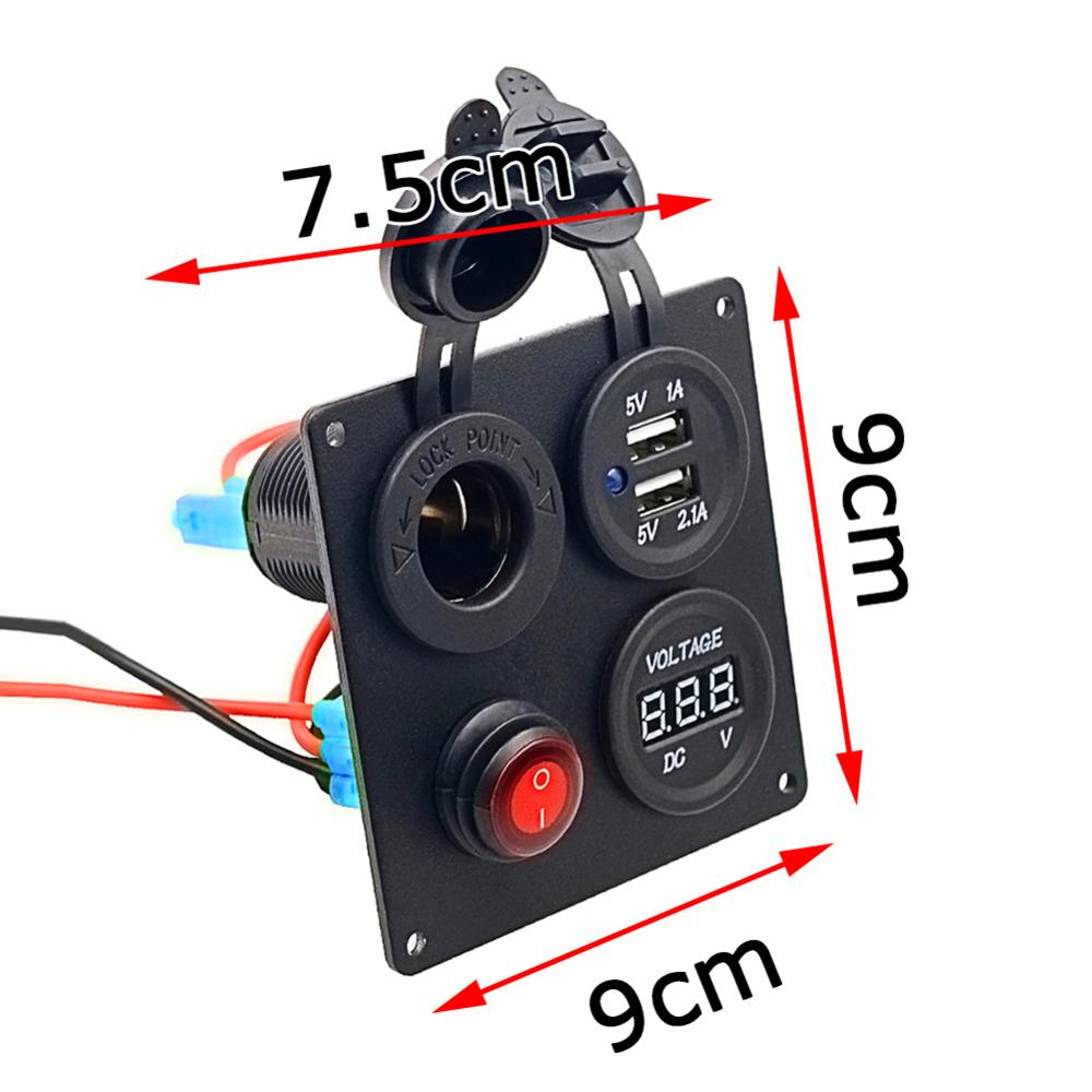 12V/24V ON-OFF Button Switch Panel Dual USB Socket Charger Red LED Voltmeter For Boat Car Truck Motorcycle ATV Marine