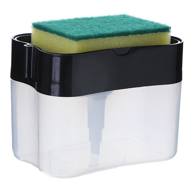 Zeep Pomp Dispenser Met Spons Houder Vloeibare Dispenser Container Handpers Zeep Organisator Keuken Cleaner Gereedschap: Black
