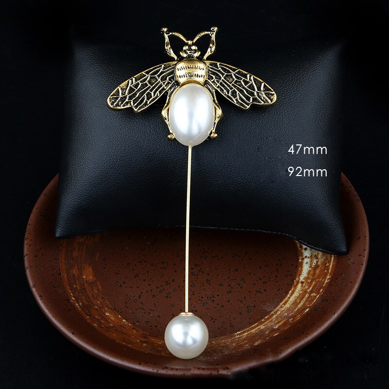 Retro Vintage Insect Bee Brooch Pin Scarf Buckle Pearl Button Long Needle Brooches Shirt Suit for Women Accessories