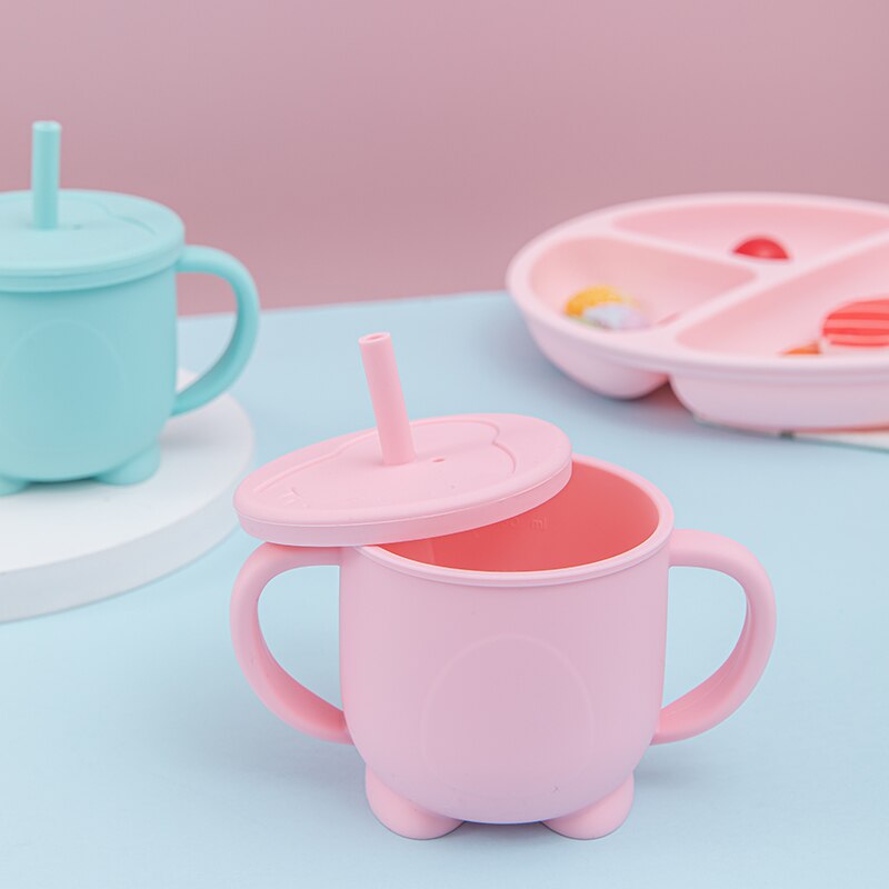 Babyvoedingsbekers, babyleerbeker, drinkbeker van siliconen, tuitbekers, mok met handvat voor peuters, siliconen tuitbekers voor kinderen, deksels met stevige tuitbekers