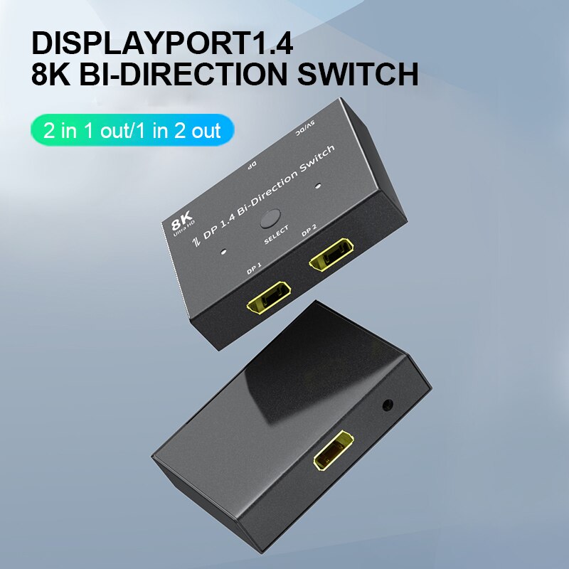 2 Poorten Displayport 8K Dp 1.4 Splitter Schakelaar Bi-Directionele DP1.4 Switcher Ultra Hd 8K 3D Hdr Hdcp Voor PS4 Xbox Hdtv