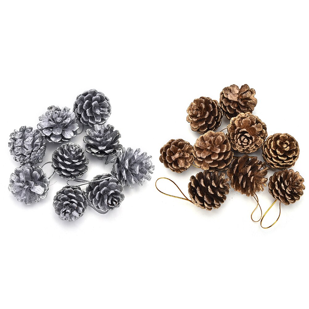 9Pcs Christmas Tree Pine Cones Pinecone Hanging Ball Year Xmas Party Ornament For Festival Supplies 2Colors
