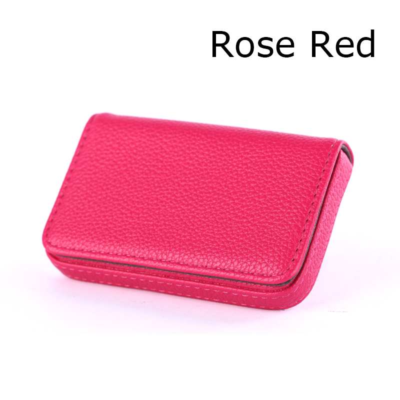 BONAMIE Large Capacity Unisex Business Card Case ID Pouch Women Pu Leather Card Box Man Credit Card Holder Black Brown: Rose Red