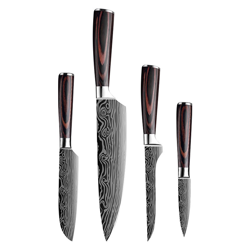 Kitchen Knives Set Sharp Chef Knives Japanese 7CR17 440C High Carbon Stainless Steel 4CR13 Boning Damascus: 4 PCs Set