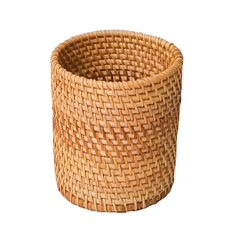 Portalápices de ratán Natural hecho a mano, Cubo de almacenamiento tejido, decoración de escritorio para el hogar y la Oficina, cilindro tejido a mano para el hogar: 1
