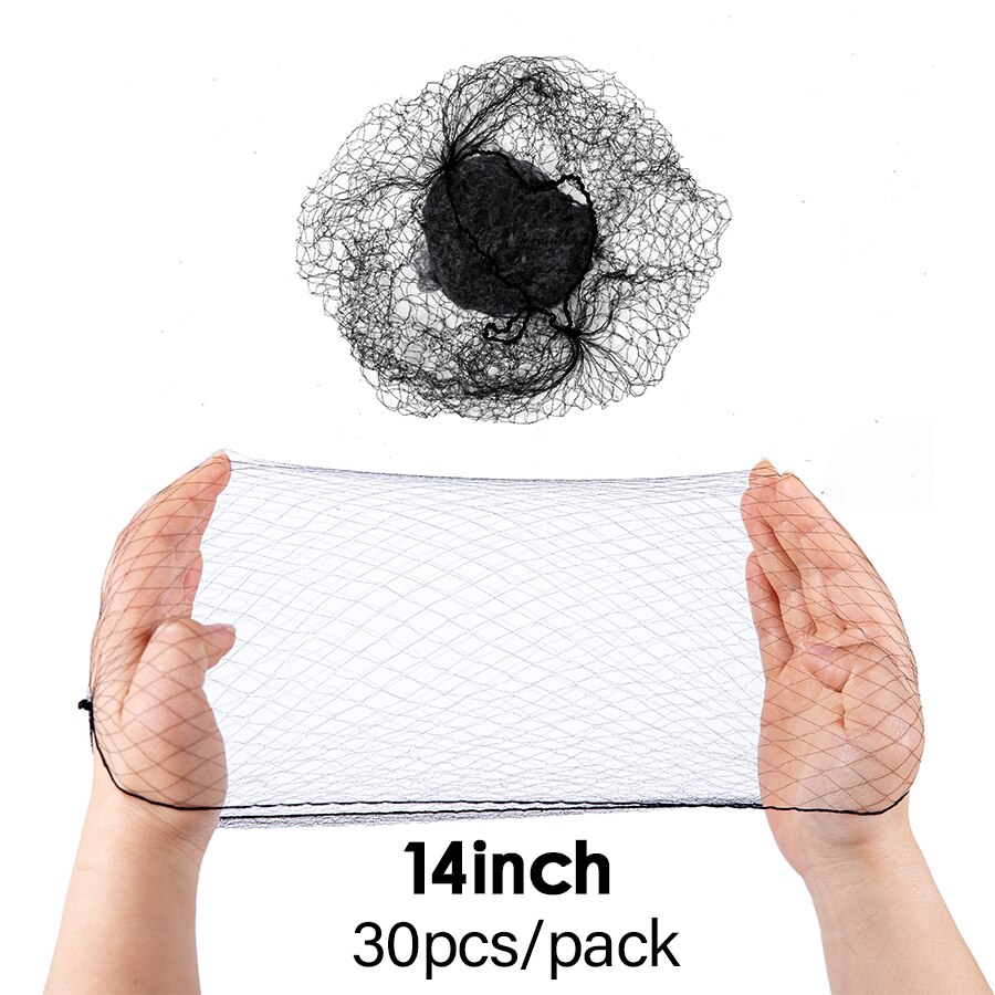 14/20/24Inch Durable Nylon Hair Net For Hair Bun Hair Hairstyle Tool Black Invisible Elastic Edge Mesh Hair Styling Hairnets: 14inch  30pcs